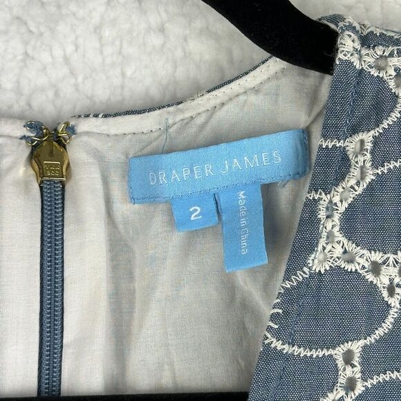2/$30 Draper James Embroidered Eyelet Chambray Fit & Flare Dress Size 2 Coastal - Picture 7 of 12